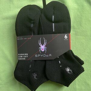 SPYDER MEN'S/WOMEN'S SOCKS 6-PAIR PACK:NWT LOW CUT  BLACK